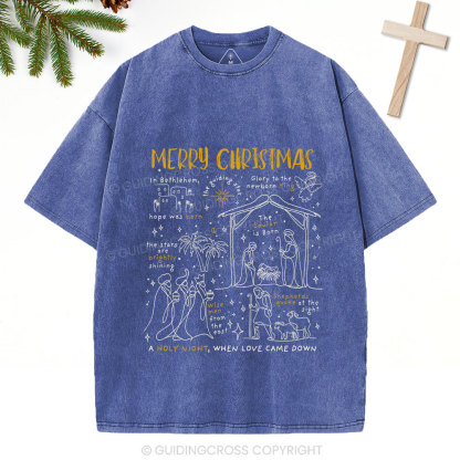 Merry Christmas Nativity Christian Washed T-Shirt