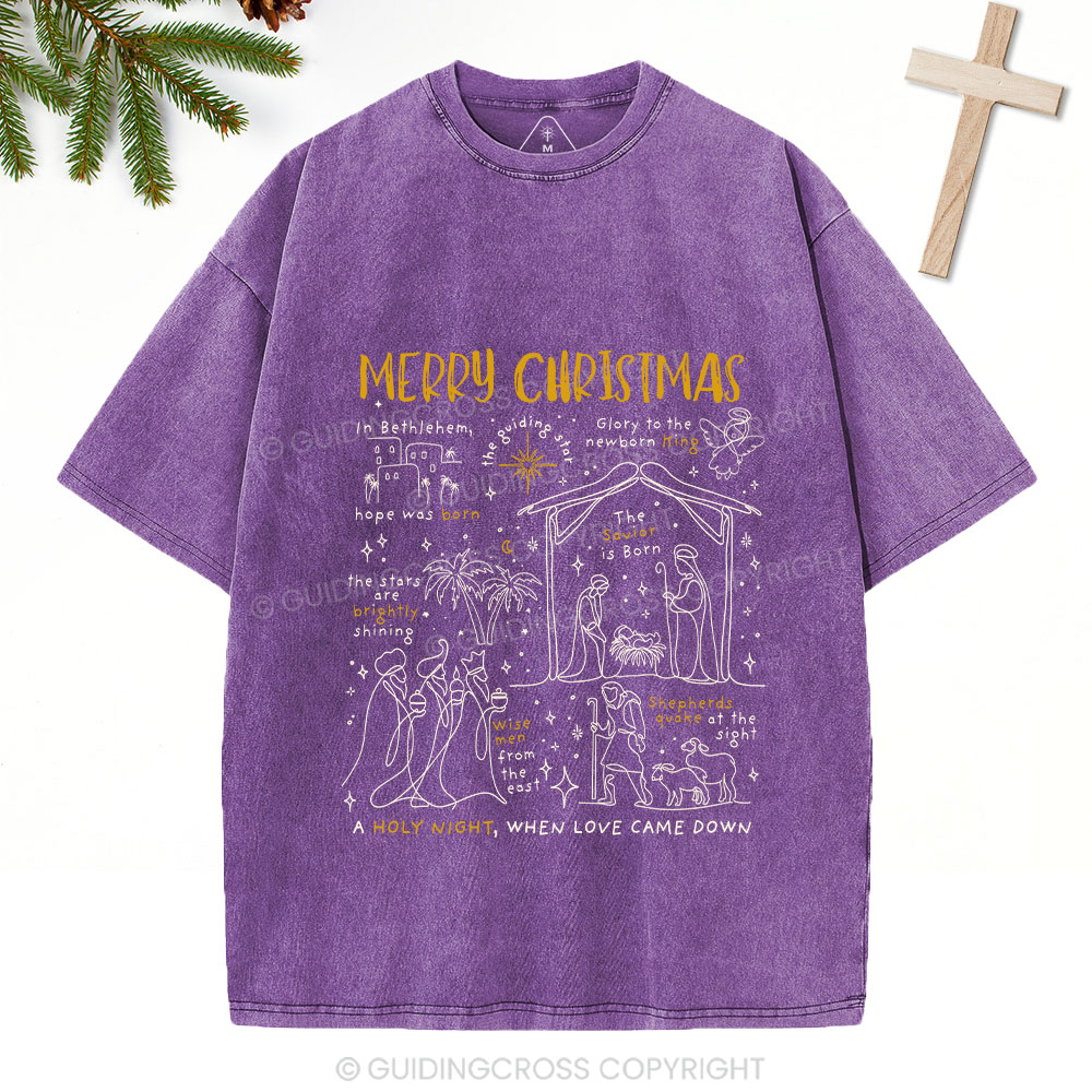 Merry Christmas Nativity Christian Washed T-Shirt