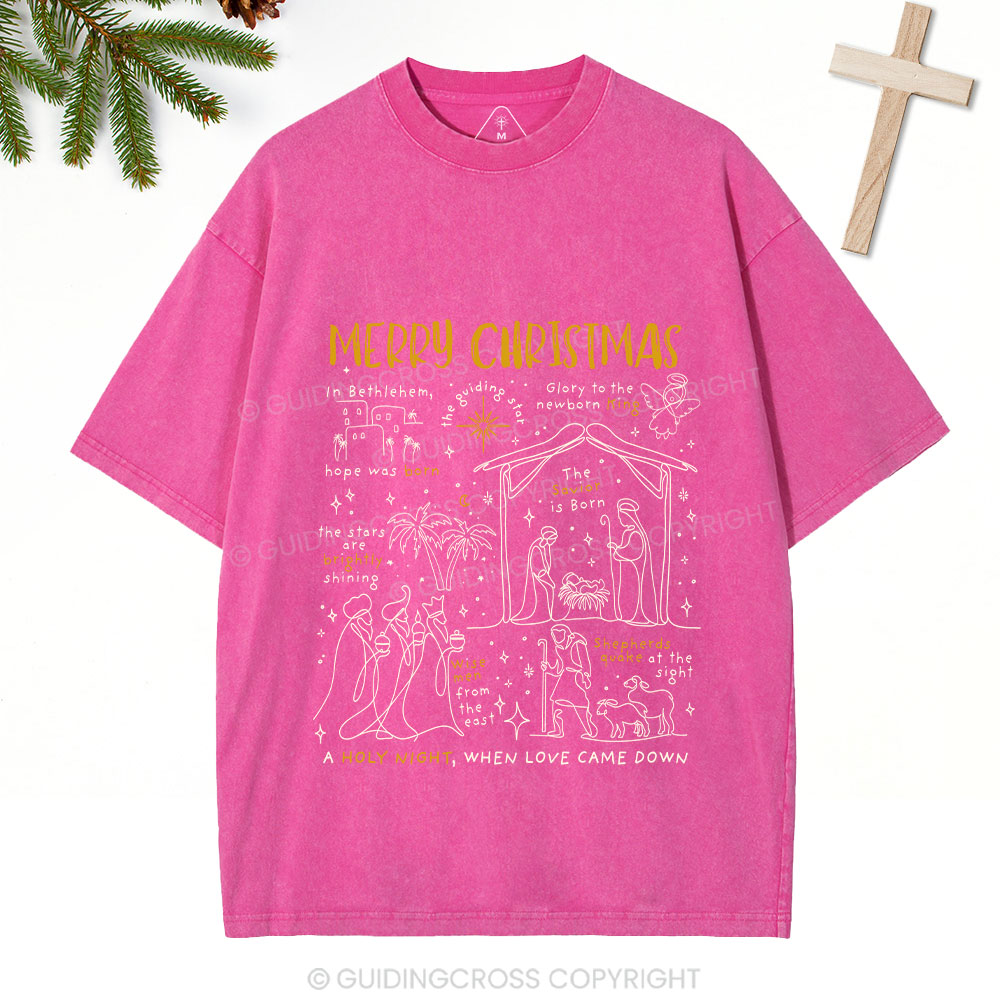 Merry Christmas Nativity Christian Washed T-Shirt