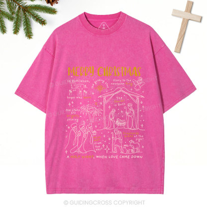 Merry Christmas Nativity Christian Washed T-Shirt