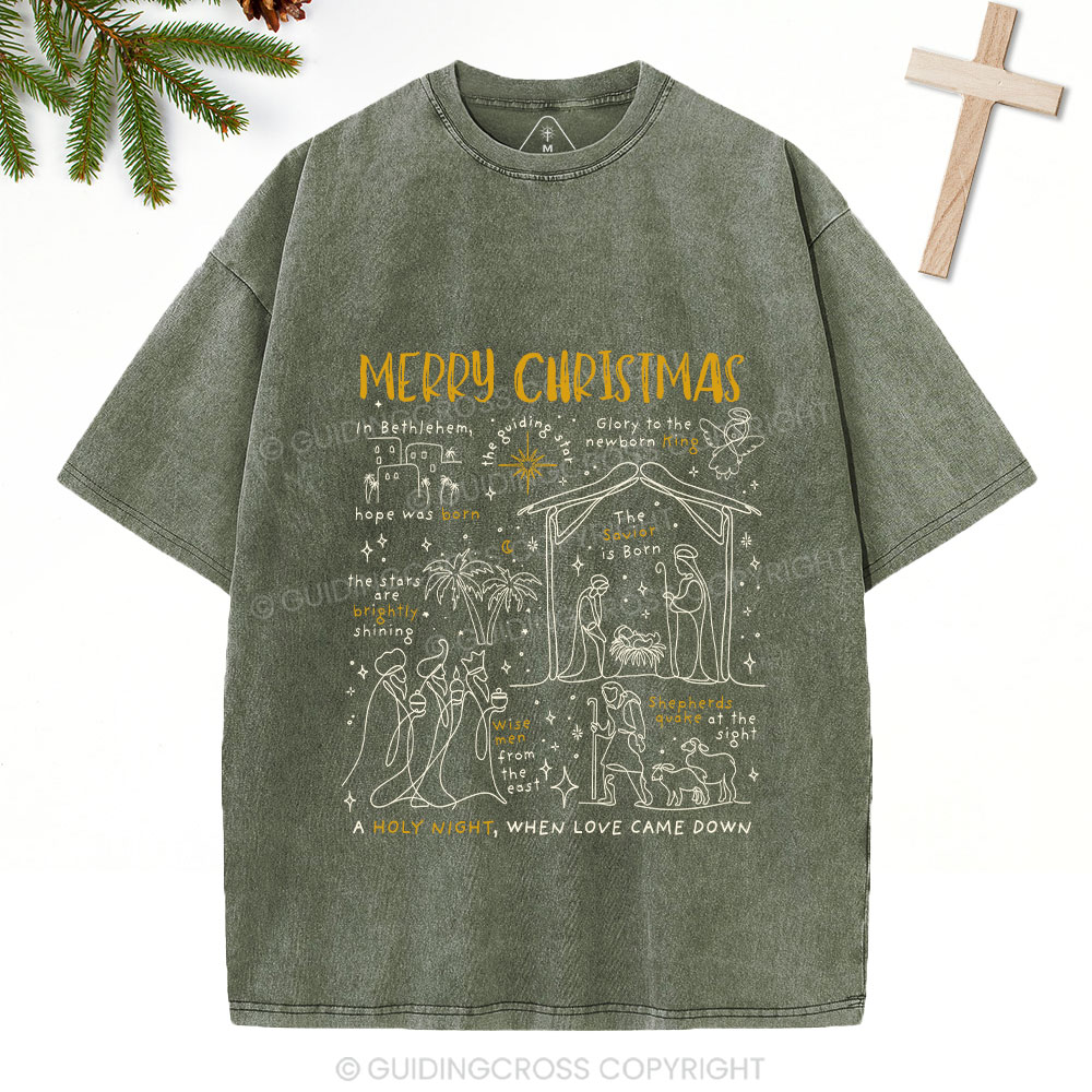 Merry Christmas Nativity Christian Washed T-Shirt