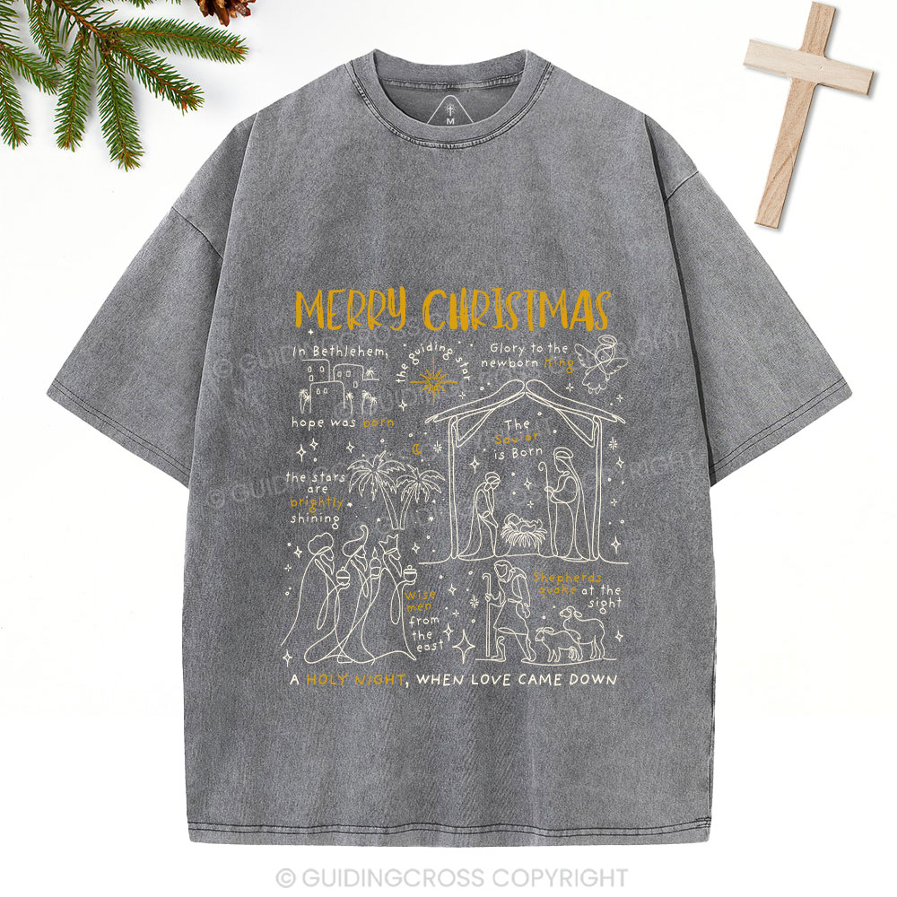 Merry Christmas Nativity Christian Washed T-Shirt