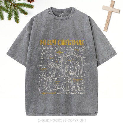 Merry Christmas Nativity Christian Washed T-Shirt