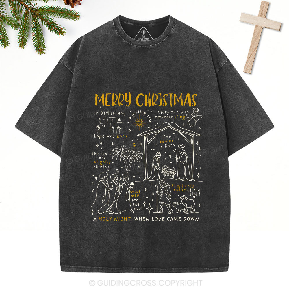 Merry Christmas Nativity Christian Washed T-Shirt
