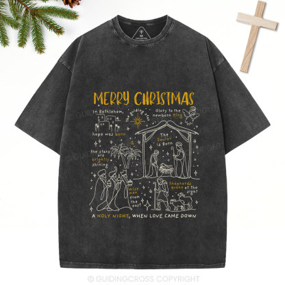 Merry Christmas Nativity Christian Washed T-Shirt