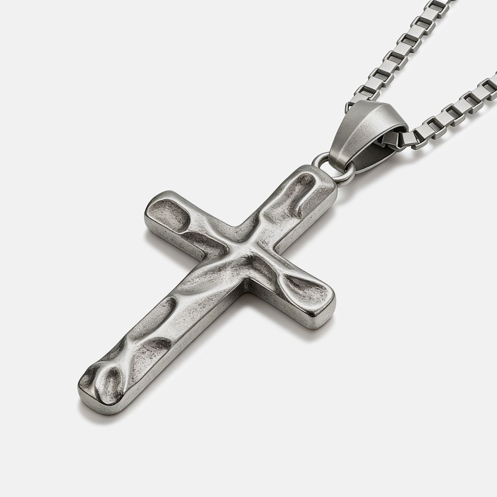 Meteorite Cross Christian 925 Sterling Silver Necklace