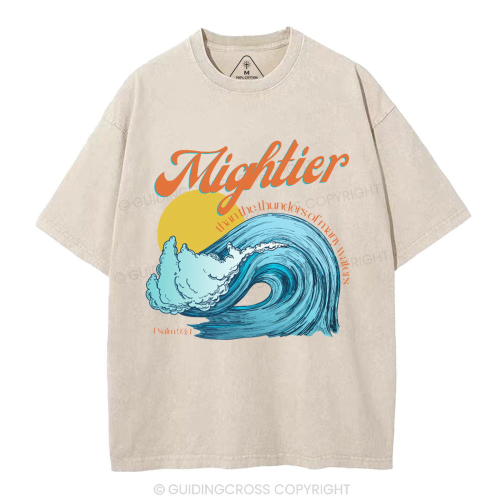 Mightier Than The Thunders Of Many Water Christian Washed T-Shirt