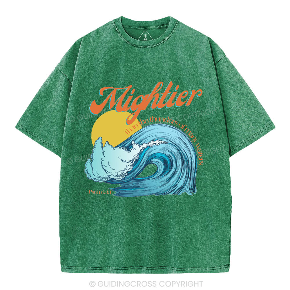 Mightier Than The Thunders Of Many Water Christian Washed T-Shirt