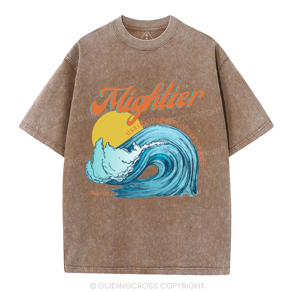 Mightier Than The Thunders Of Many Water Christian Washed T-Shirt