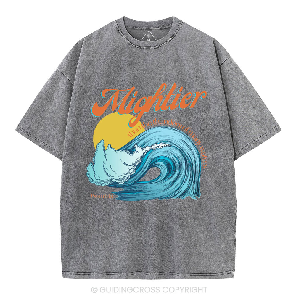 Mightier Than The Thunders Of Many Water Christian Washed T-Shirt