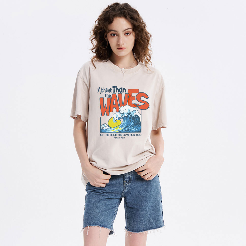 Mightier Than The Waves Christian Washed T-Shirt