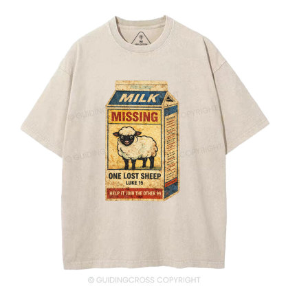 Milk Missing One Lost Sheep Christian Washed T-Shirt