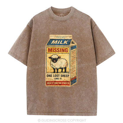 Milk Missing One Lost Sheep Christian Washed T-Shirt