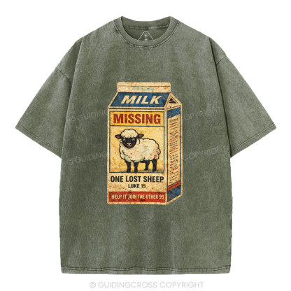 Milk Missing One Lost Sheep Christian Washed T-Shirt