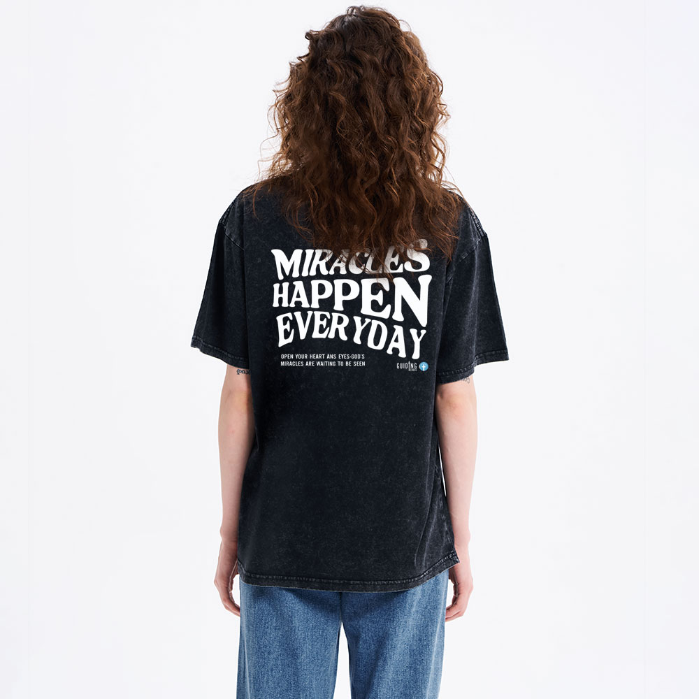 Miracles Happen Everyday Christian Washed T-Shirt