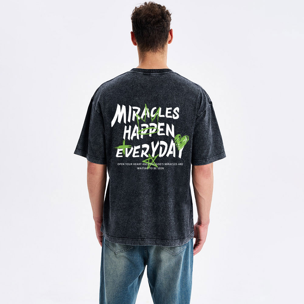 Miracles Happen Everyday Christian Washed T-Shirt