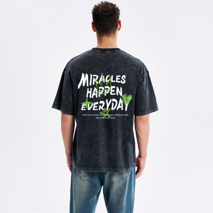 Miracles Happen Everyday Christian Washed T-Shirt
