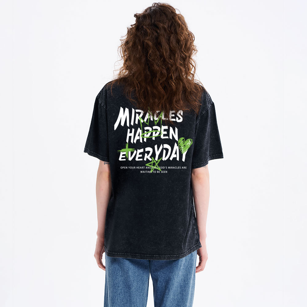 Miracles Happen Everyday Christian Washed T-Shirt