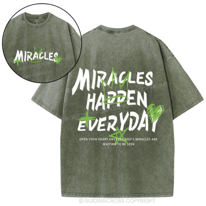 Miracles Happen Everyday Christian Washed T-Shirt