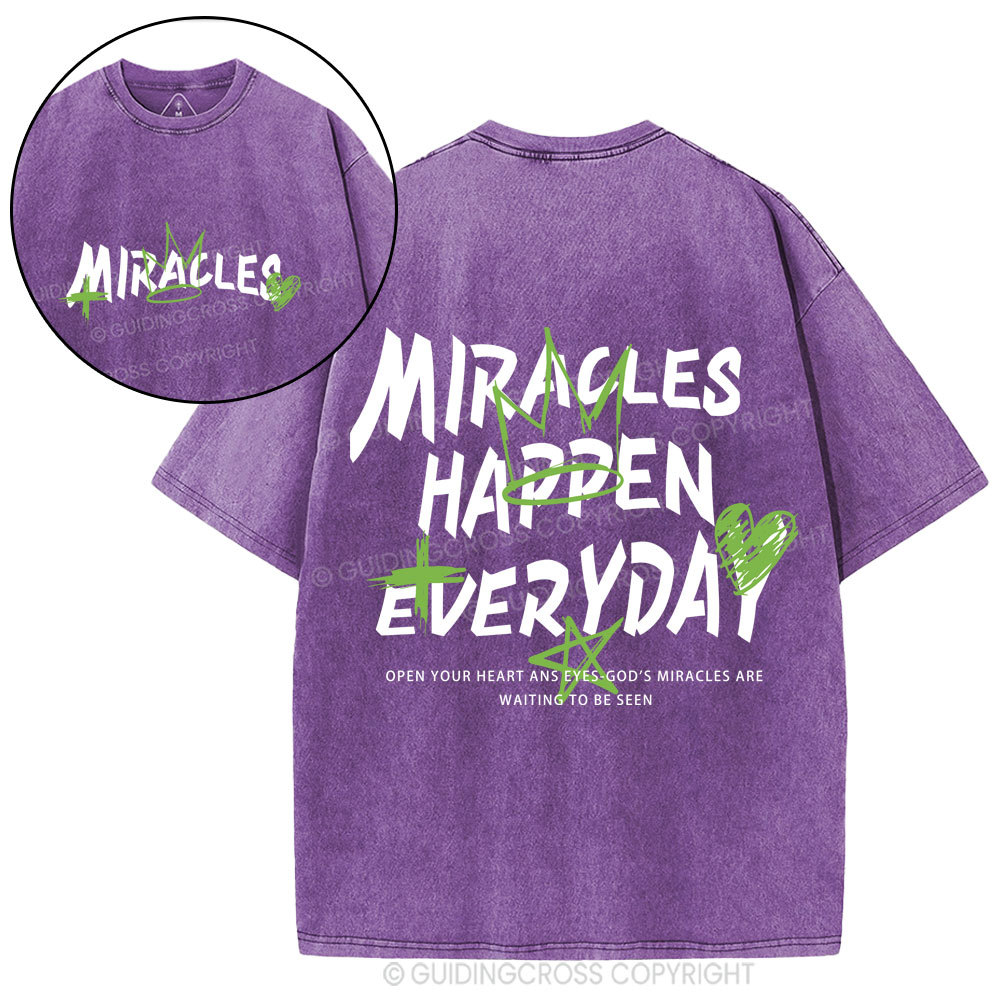 Miracles Happen Everyday Christian Washed T-Shirt