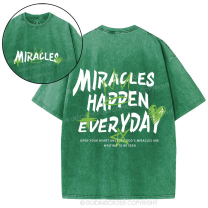 Miracles Happen Everyday Christian Washed T-Shirt