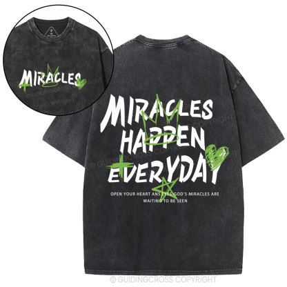 Miracles Happen Everyday Christian Washed T-Shirt