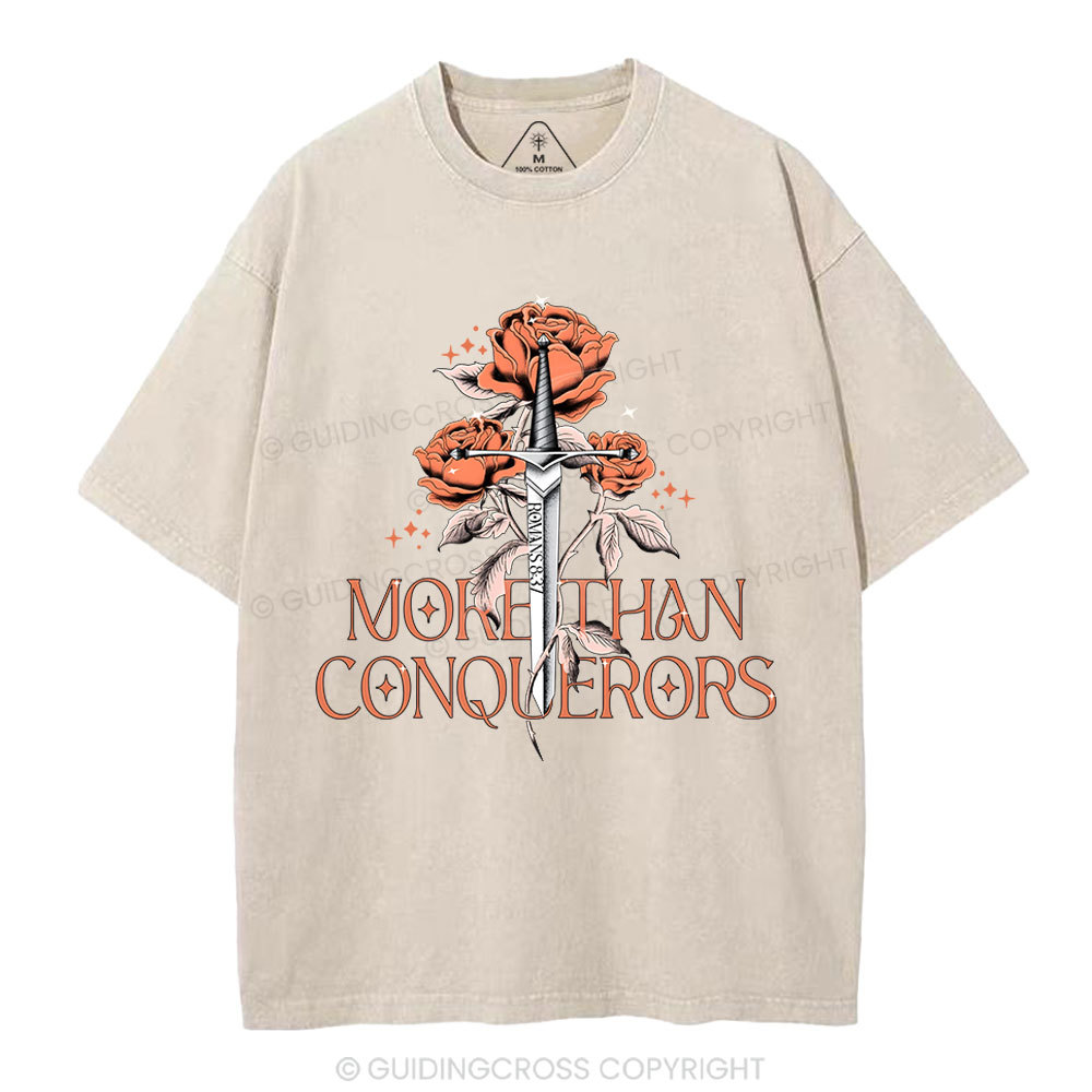 More Than Conquerors  Christian Washed T-Shirt