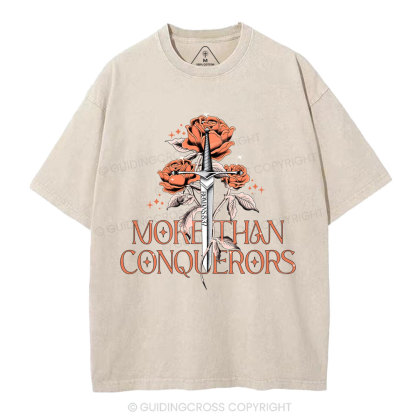 More Than Conquerors  Christian Washed T-Shirt
