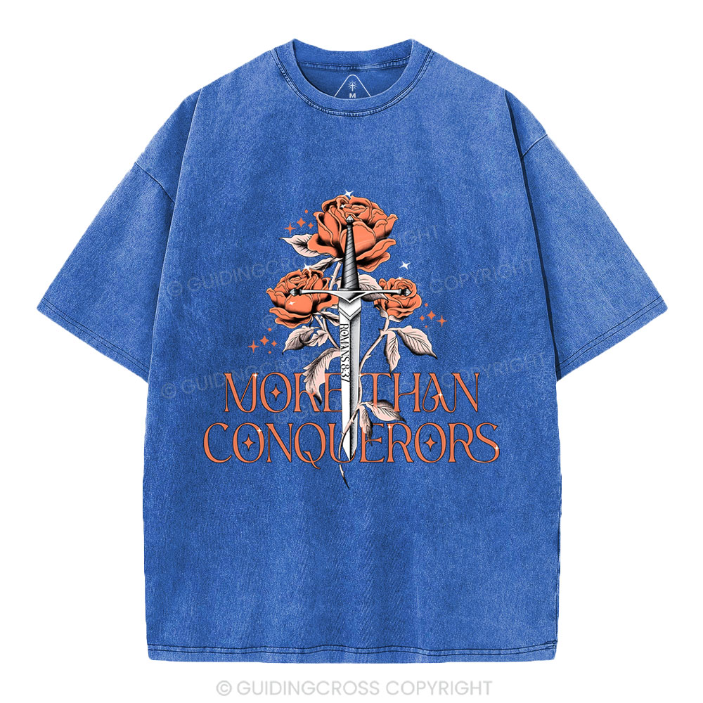 More Than Conquerors  Christian Washed T-Shirt