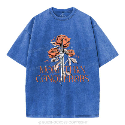 More Than Conquerors  Christian Washed T-Shirt