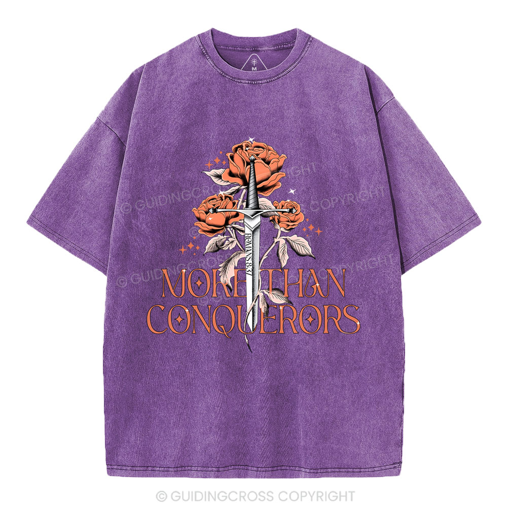 More Than Conquerors  Christian Washed T-Shirt