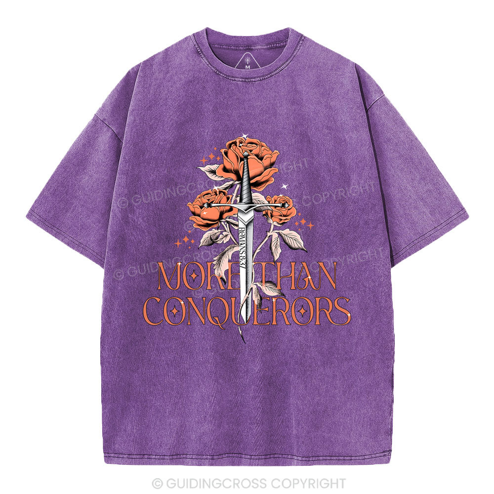 More Than Conquerors  Christian Washed T-Shirt