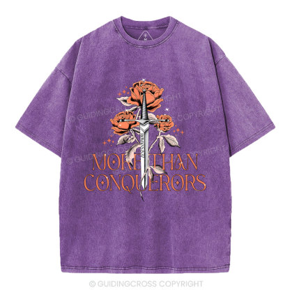 More Than Conquerors  Christian Washed T-Shirt