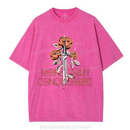 More Than Conquerors  Christian Washed T-Shirt