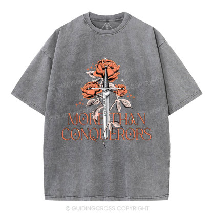 More Than Conquerors  Christian Washed T-Shirt
