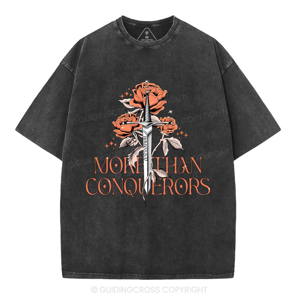 More Than Conquerors  Christian Washed T-Shirt