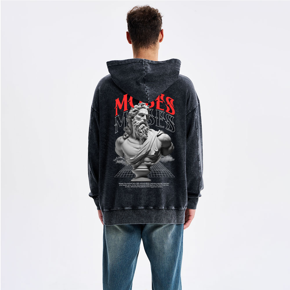 Moses - Ancient Statue Streetwear Christian Washed Hoodie