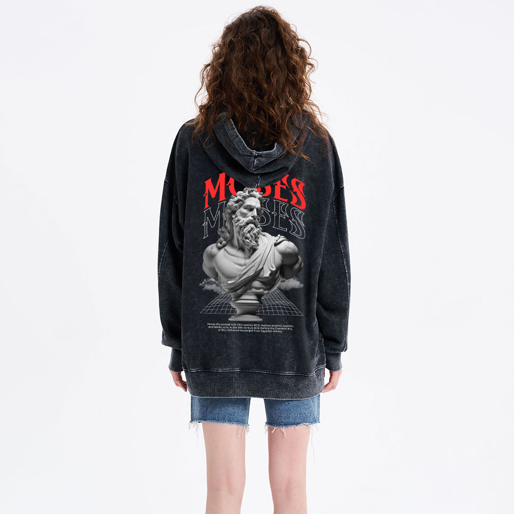 Moses - Ancient Statue Streetwear Christian Washed Hoodie