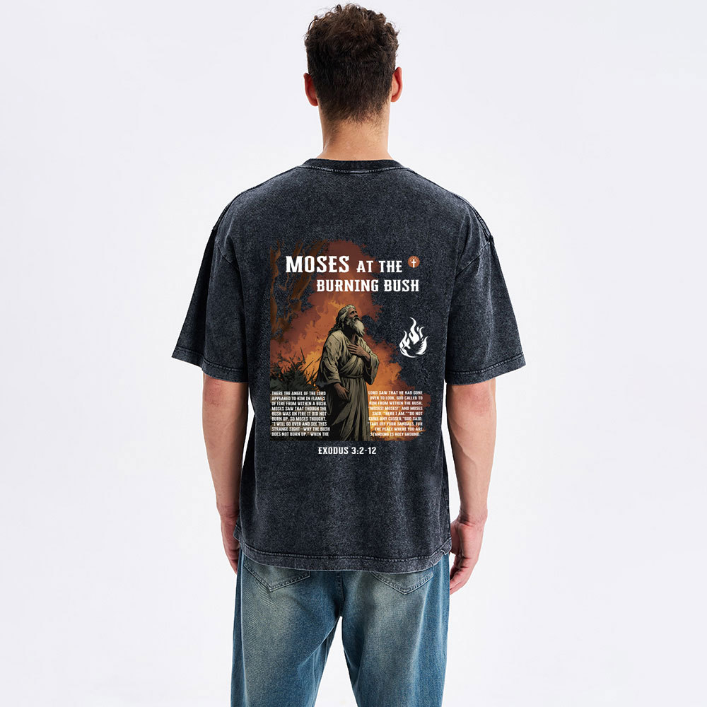 Moses At The Burning Bush Christian Washed T-Shirt