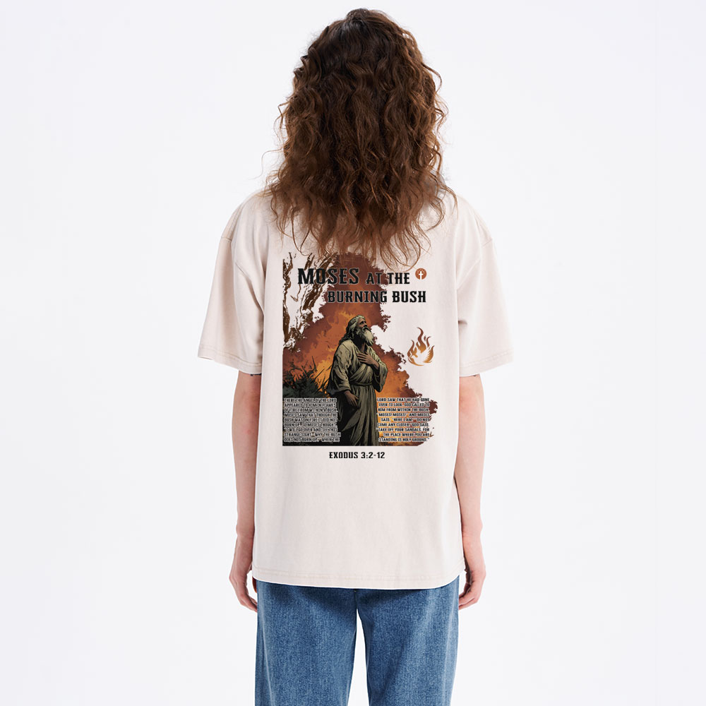 Moses At The Burning Bush Christian Washed T-Shirt Sale - GuidingCross