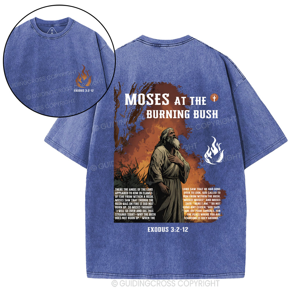 Moses At The Burning Bush Christian Washed T-Shirt Sale - GuidingCross