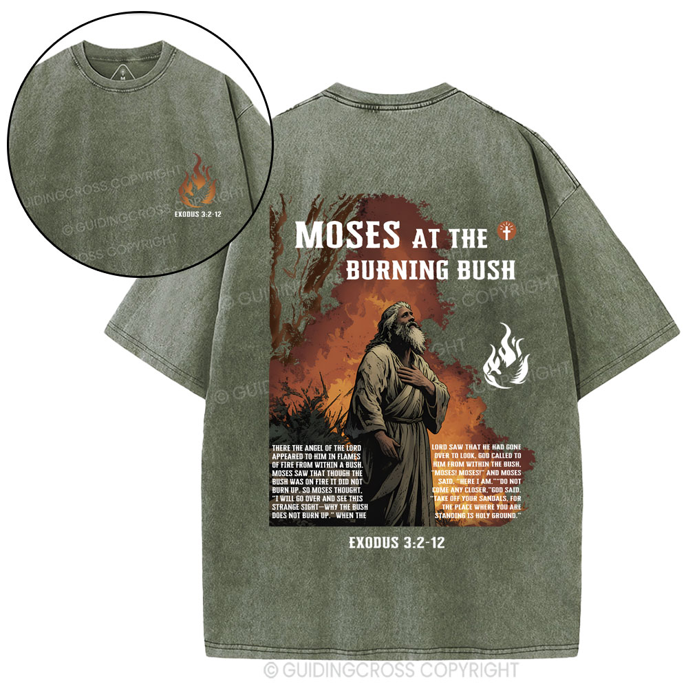 の*ん様 bush de brunt イベント Tシャツ Moses At The Burning Bush Christian Washed T-Shirt Sale - GuidingCross