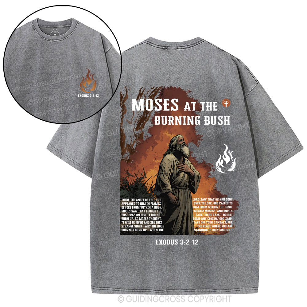 Moses At The Burning Bush Christian Washed T-Shirt Sale - GuidingCross