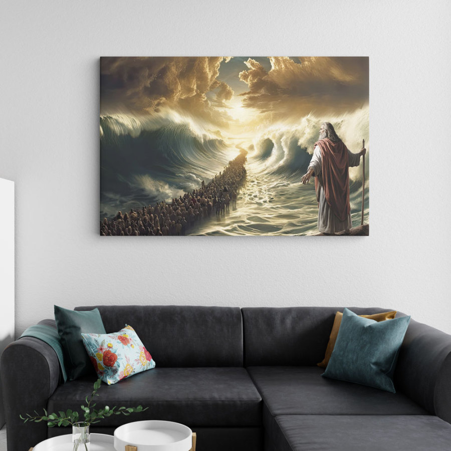 Moses Parting the Red Sea DIY Christian Canvas Wall Art Sale - GuidingCross