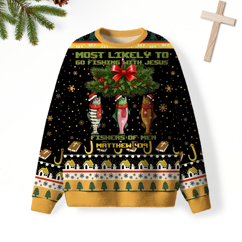 Most Likely To Go Fishing With Jesus Christian Lightweight Sweater