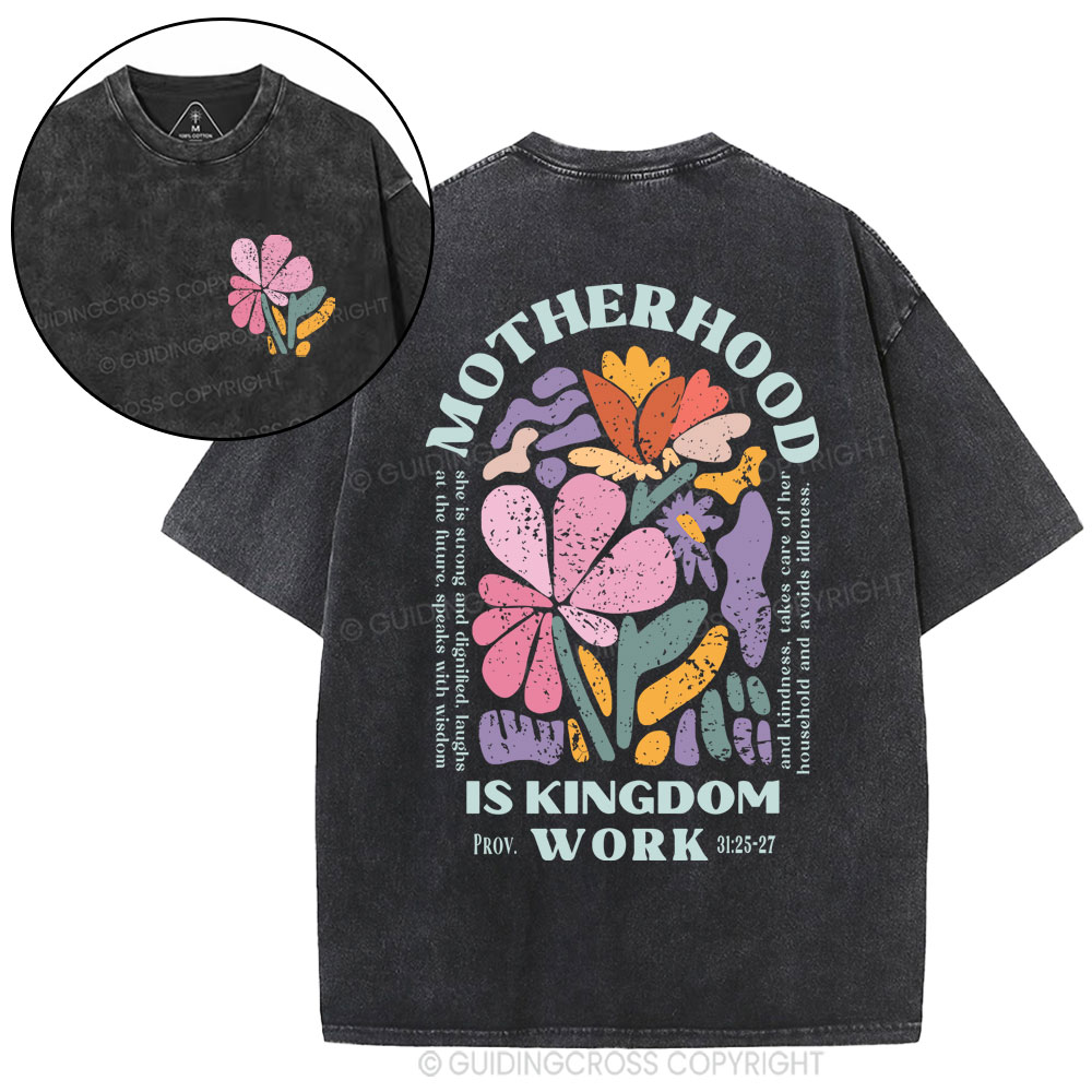 Motherhood Is Kingdom Work Boho Christian Washed T-Shirt