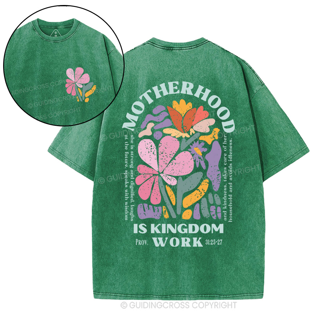 Motherhood Is Kingdom Work Boho Christian Washed T-Shirt