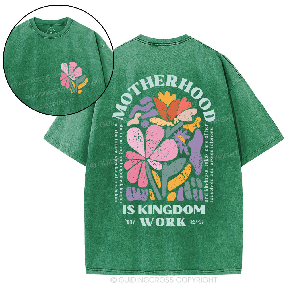 Motherhood Is Kingdom Work Boho Christian Washed T-Shirt