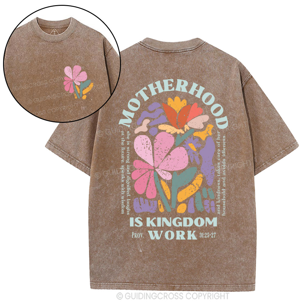 Motherhood Is Kingdom Work Boho Christian Washed T-Shirt