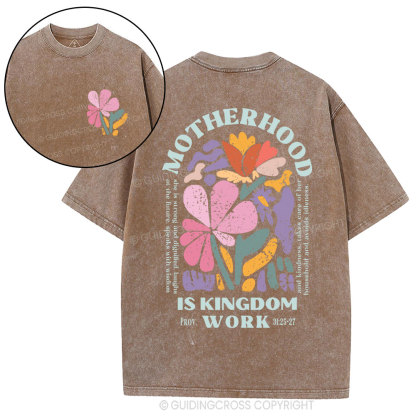 Motherhood Is Kingdom Work Boho Christian Washed T-Shirt
